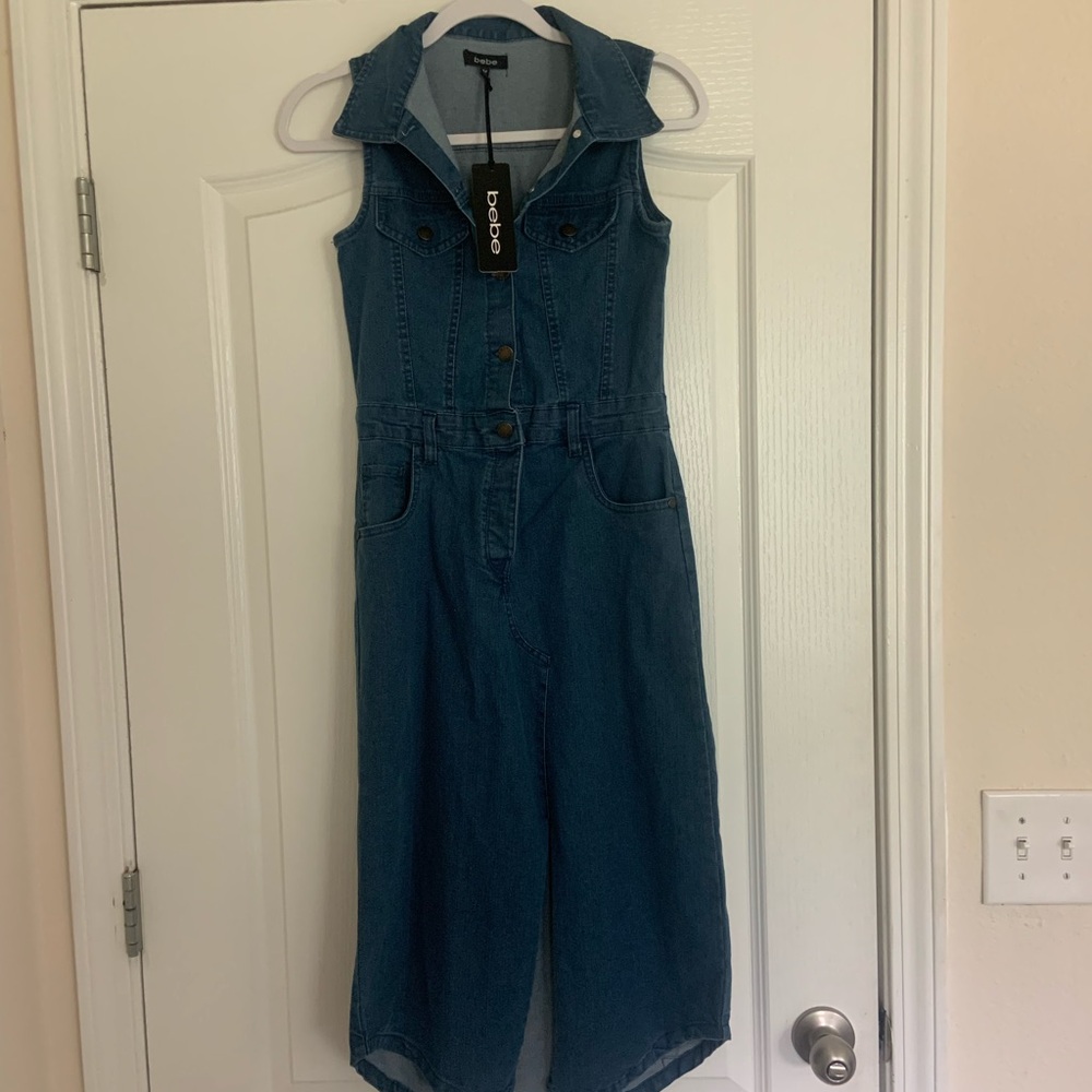 NWT Bebe Blue Sleeveless Midi Shirt Denim Dress M